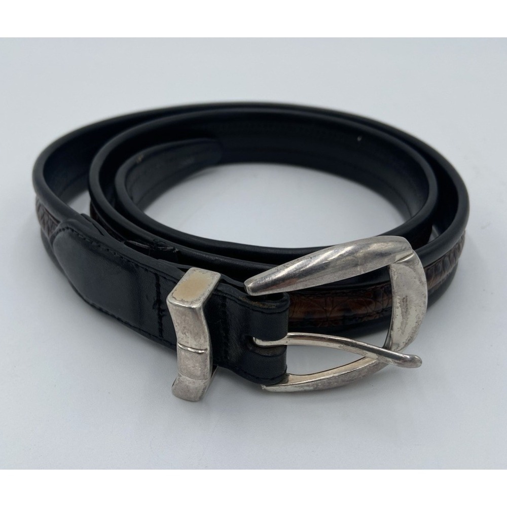 Brighton Leather Belt Black Brown Edge Crocodile Embossed Insert 38 1-1/8"W